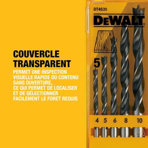 Coffret plastique de 5 mèches à bois 3 pointes - DEWALT - DT4535-QZ
