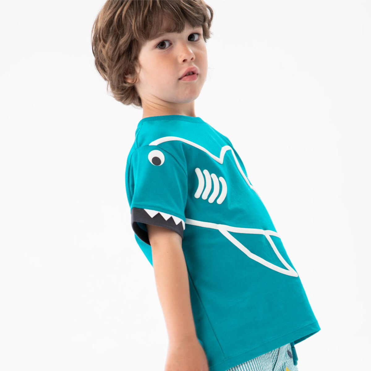 Camiseta niÃ±o estampada, mangas cortas, verde agua