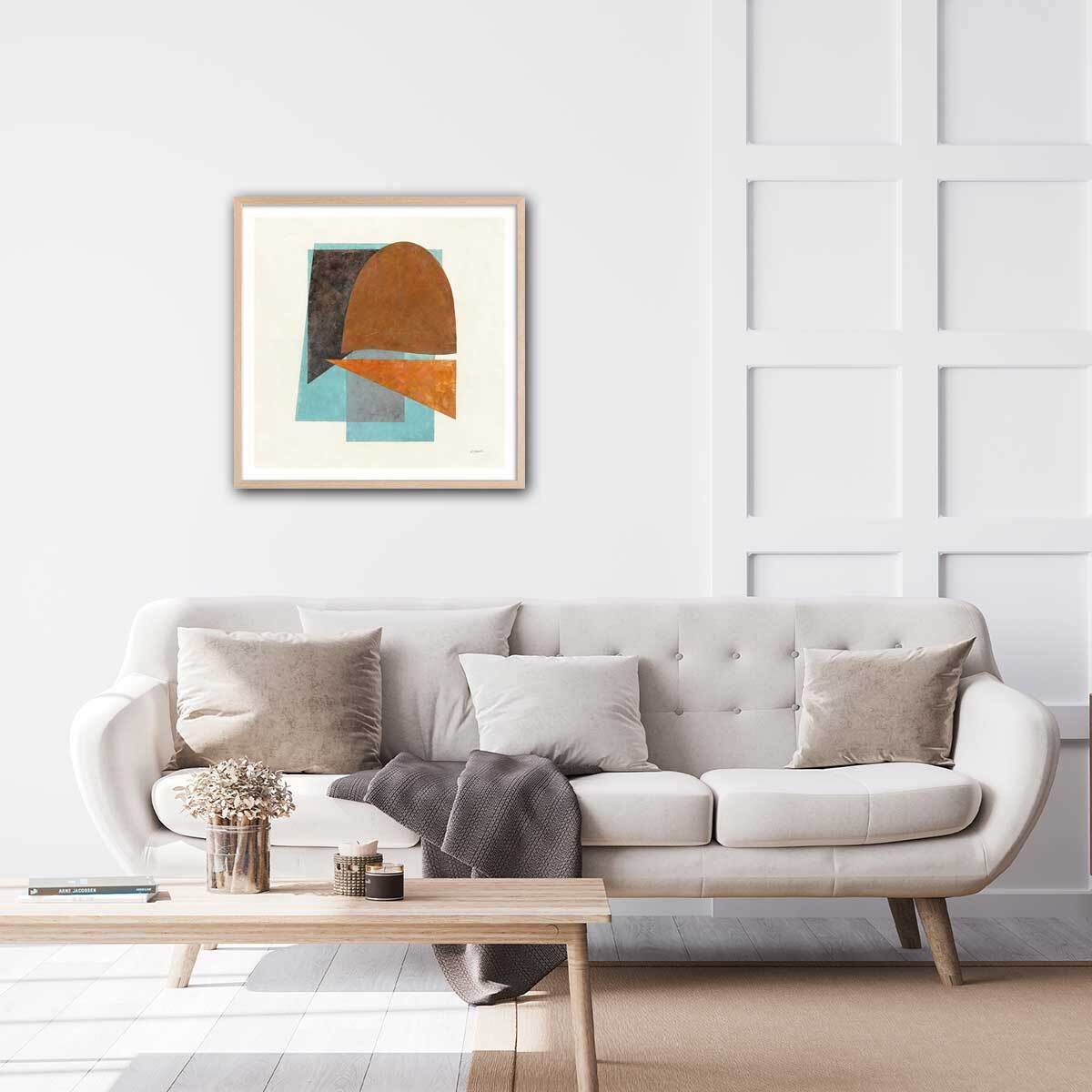 Poster Quintet turquoise Affiche + cadre en bois - Chêne