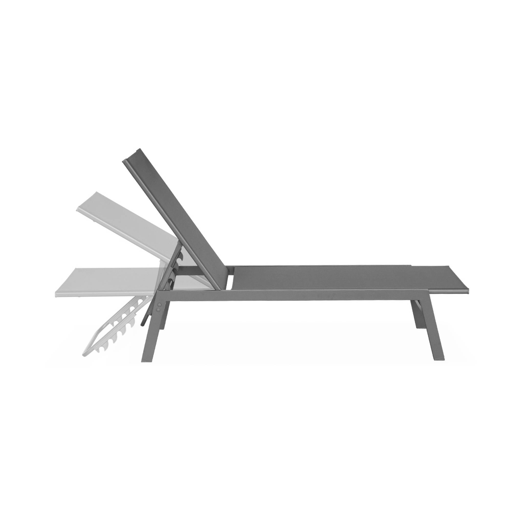 Lot de 2 transats anthracite. 5 positions. en textilène et métal. FLORA.  L155 x P59 x H106cm