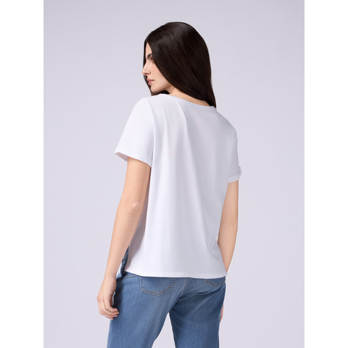 Oltre - T-shirt con ricamo in paillettes - Bianco