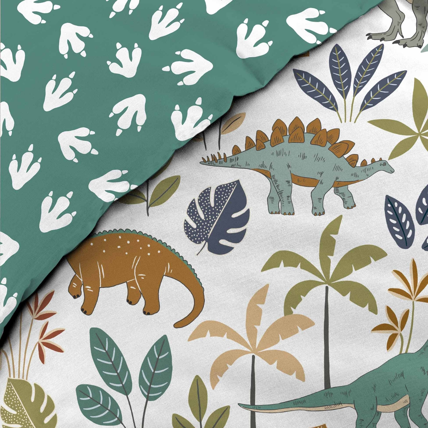 Parure de lit 2 Pièces Réversible Dinosaure - Vert