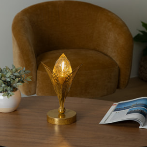 Lampe LED "Feuille" - métal - doré - H25 cm