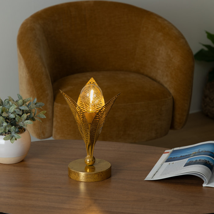 Lampe LED "Feuille" - métal - doré - H25 cm