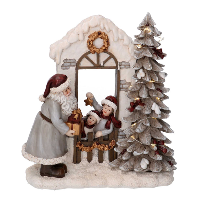 Statua in resina babbo natale e bambini grigio con led cm22x9,5h22,5