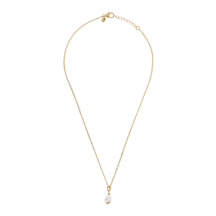 PERLAVIVA - Collana in Argento 925 placcato Oro Giallo 18Kt con Perla Ovale Bianca d'Acqua Dolce 8x10mm