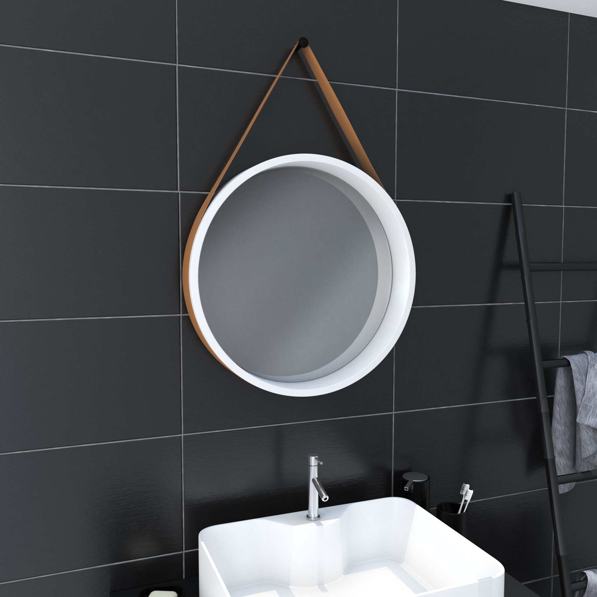 Miroir salle de bain rond type barbier diamètre 50 cm - BARBER WHITE