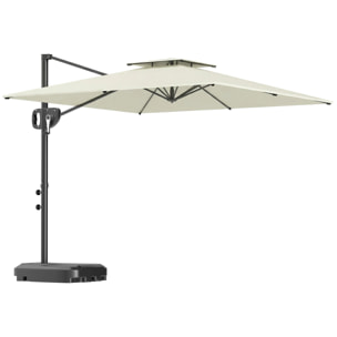 Parasol déporté carré 2,5 x 2,5 m avec base de lestage - inclinaison réglable - métal époxy tissu crème