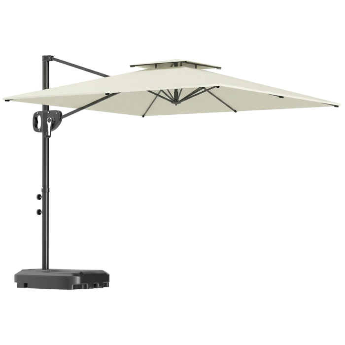 Parasol déporté carré 2,5 x 2,5 m avec base de lestage - inclinaison réglable - métal époxy tissu crème