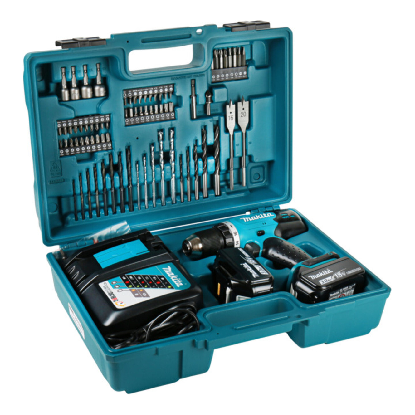 Perceuse visseuse 18V 42NM - MAKITA - avec 2 batteries 18V 3Ah + coffret avec accessoires - DDF453RFX1