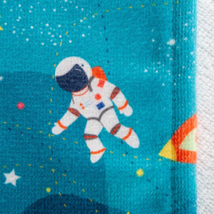 Drap de douche enfant coton mélangé 340 g/m² imprimé vert Galaxies sideral