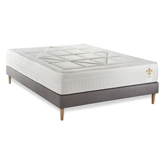 Ensemble Matelas Vingt-Huit - 28cm - Ressorts ensachés et mémoire de forme - Soutien sur mesure - Sommier kit Gris