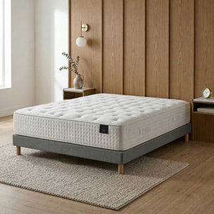 Ensemble matelas mousse haute résilience CALLISTO, H29 cm, accueil mémoire de forme, sommier gris