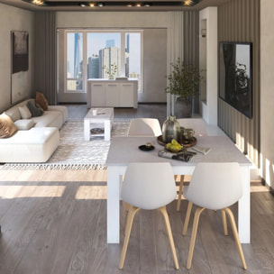 Pack mesa de comedor 140 y mesa de centro Lya Blanco Artik (Blanco Mate) - Gris Cemento