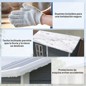 Caseta de Jardín Exterior, 2,1 m², 131x186x198 cm, Cobertizo de Jardín Exterior con Suelo, Ventana, Puerta con Cerradura, Ventilaciones, para Almacenamiento de Herramientas, Gris