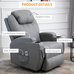 Fauteuil luxe de relaxation et massage inclinaison dossier repose-pied électrique revêtement synthétique gris