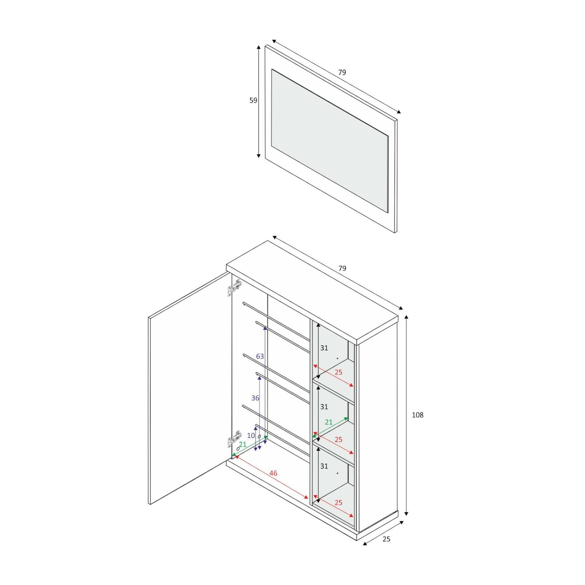 Mobile da ingresso Durham, Entratina portascarpe con specchio, Mobile scarpiera con 3 ripiani per entrata, cm 79x25h167, Bianco e Grigio cenere