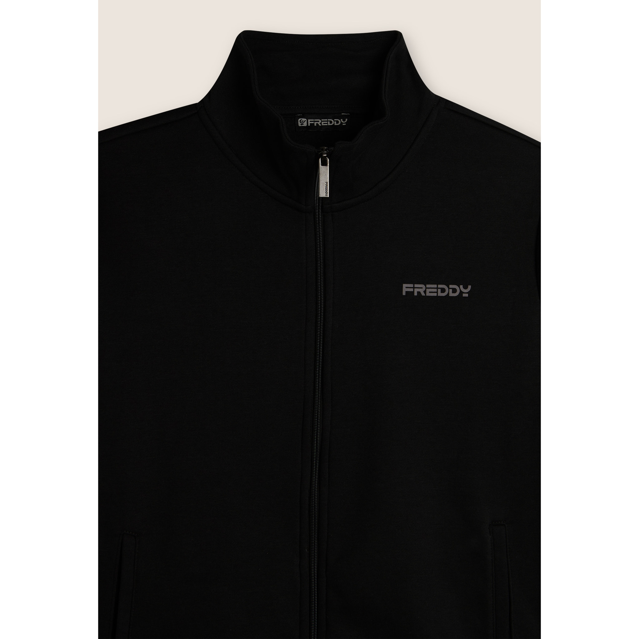 Tuta full zip in felpa garzata con collo alto e gamba dritta