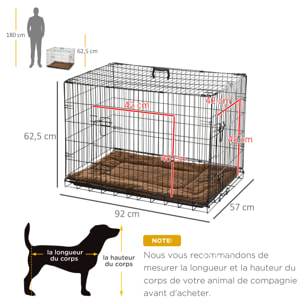 Cage caisse de transport pliante pour chien poignée, plateau amovible, coussin fourni 92 x 57 x 62,5 cm