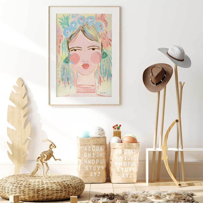 Affiche enfant visage Affiche + cadre en bois - Chêne