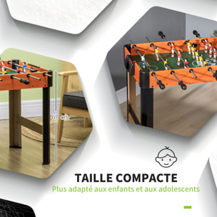 Mini babyfoot - table de baby-foot enfant - 2 balles, tableaux affichage - dim. 118L x 104l x 69H cm - noir aspect bois