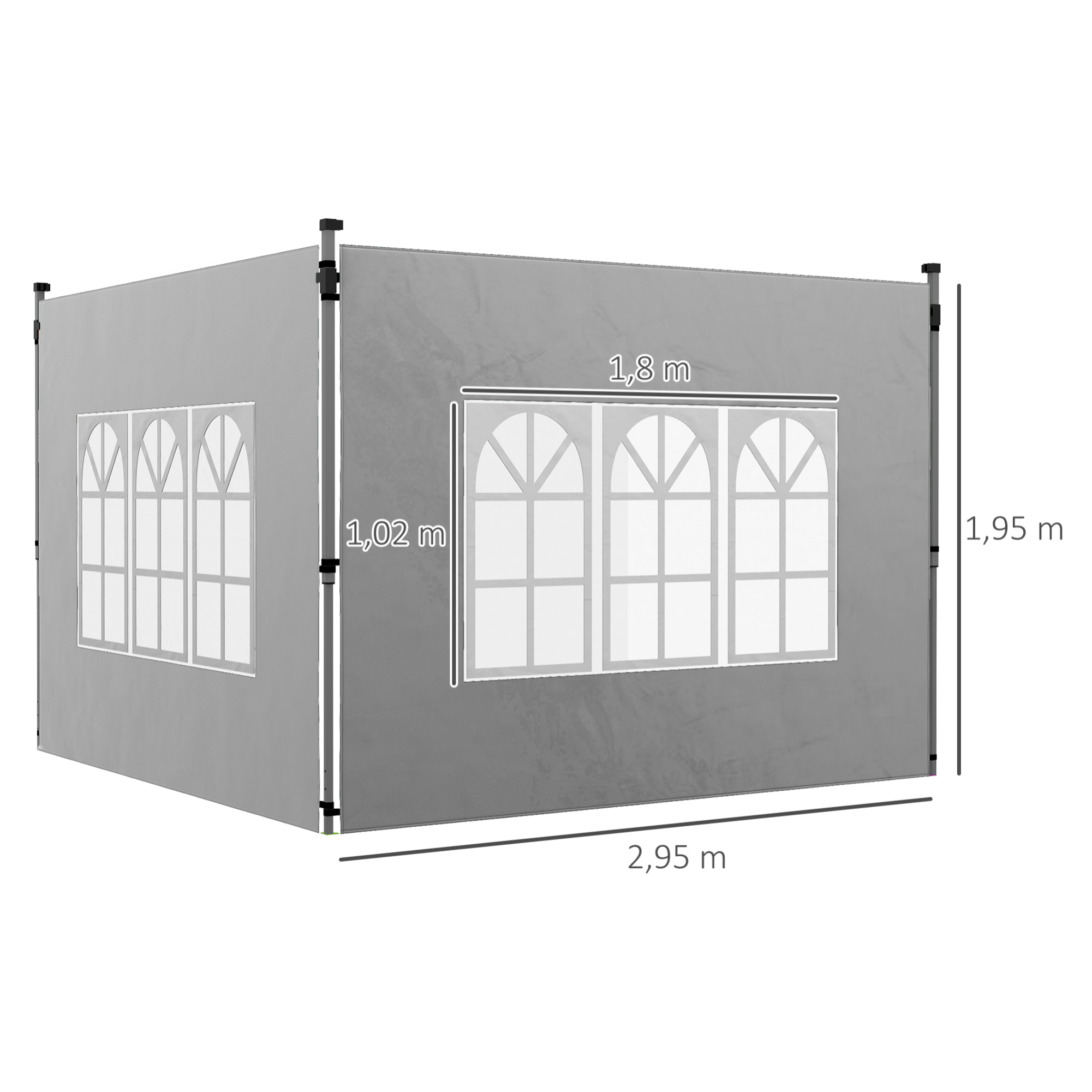 2 Paredes Laterales para Carpas de 3 x 3 / 3 x 4 m, 295x195 cm, Paredes Laterales de Repuesto para Cenador de Tela Oxford con Ventana, para Jardín, Exteriores, Fiestas, Gris Claro