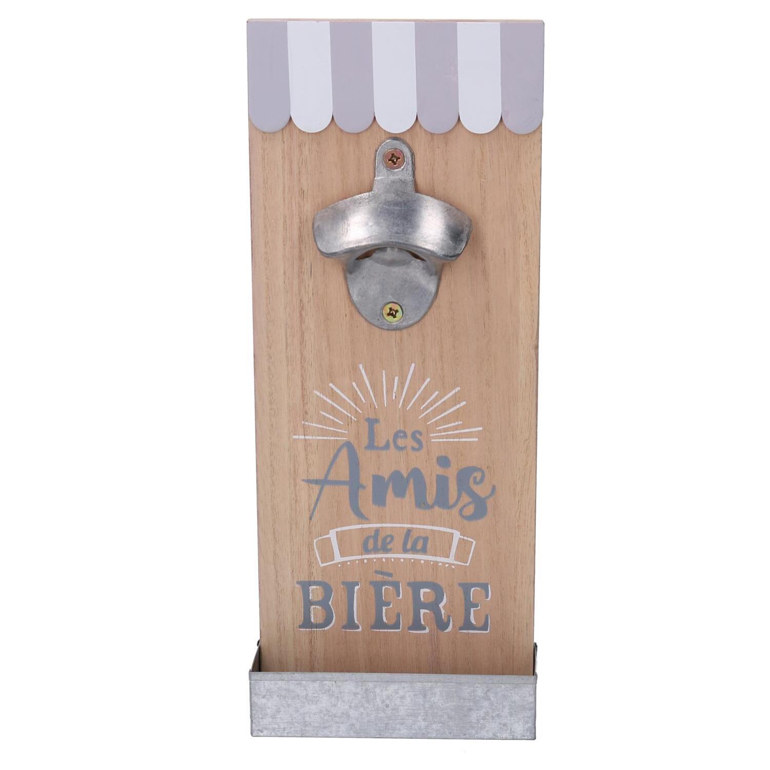 Apribottiglie in legno con portatappi bistrot naturale cm12x30x4,5