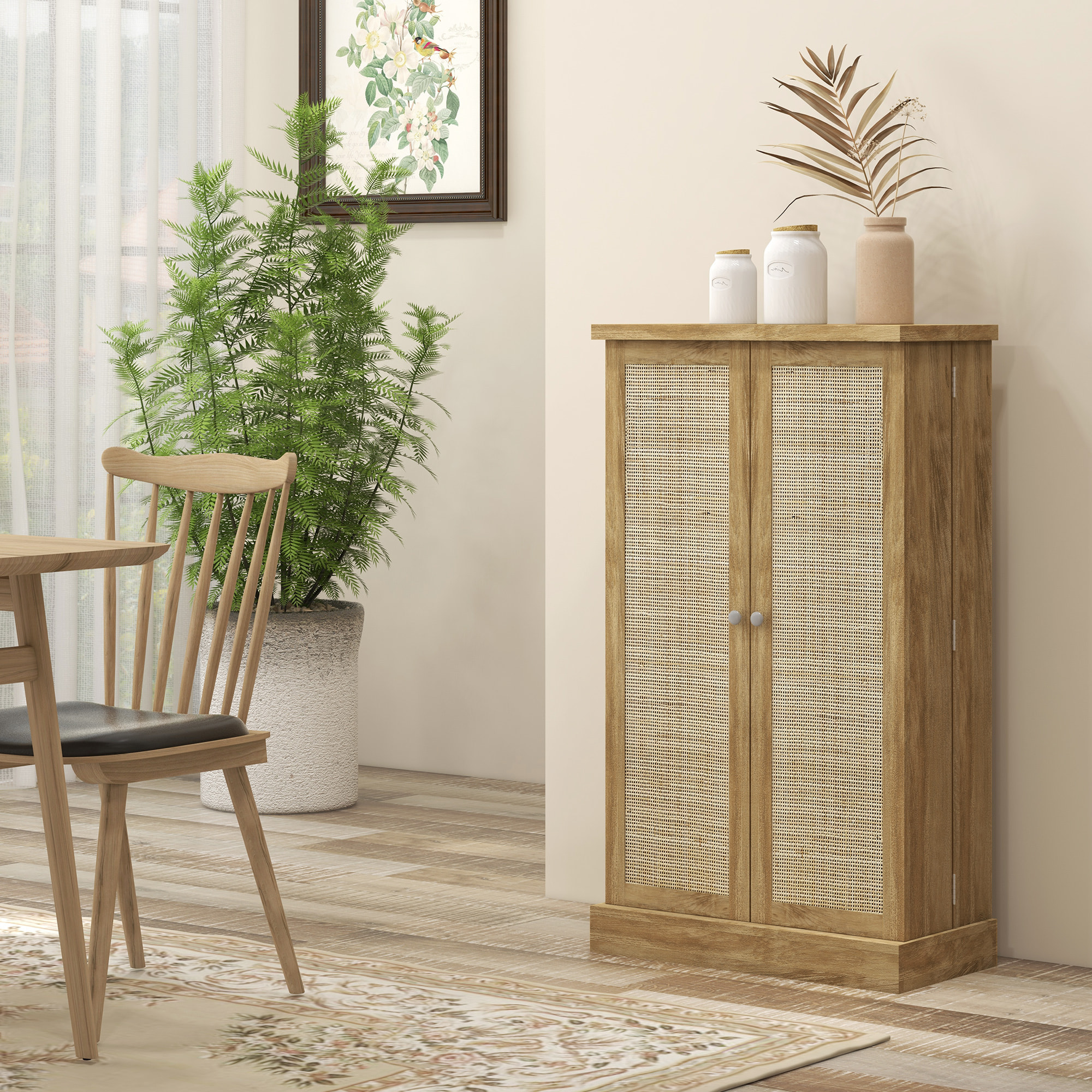 Armoire de cuisine rangement épices 2 portes 4 étagères 12 porte-épices dim. 60 x 30 x 104 cm rotin effet bois