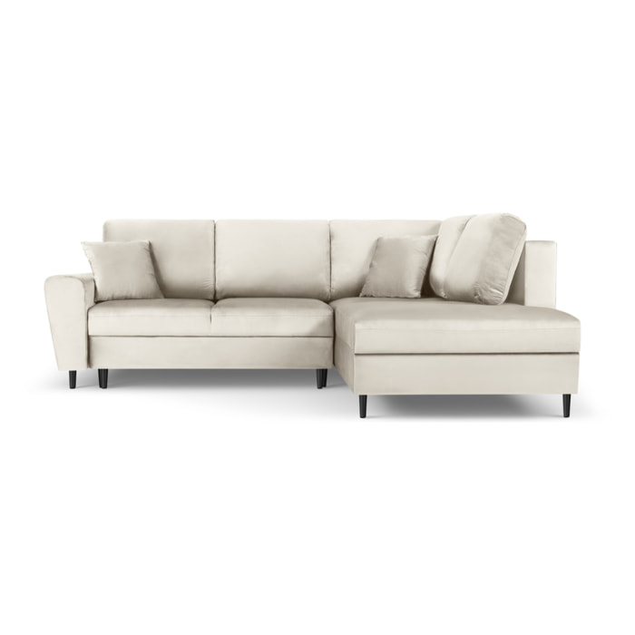 Canapé d'angle droit convertible avec coffre de rangement "Kyoto" 5 places en velours beige clair