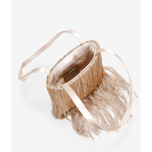 Bolso de fiesta beige con flecos