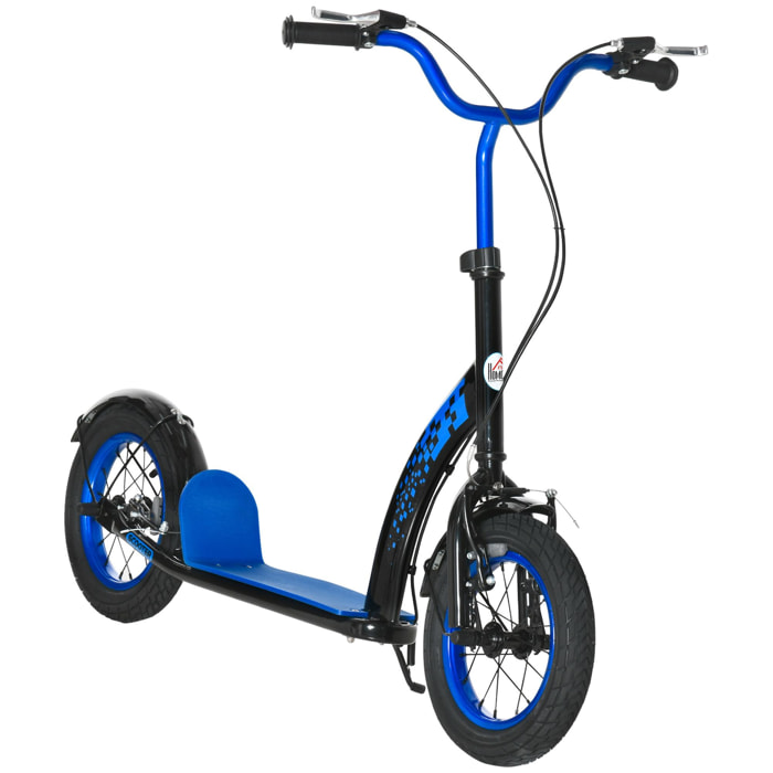 Trottinette patinette enfant grandes roues pneumatiques guidon réglable frein AV-AR garde-boue béquille acier noir bleu