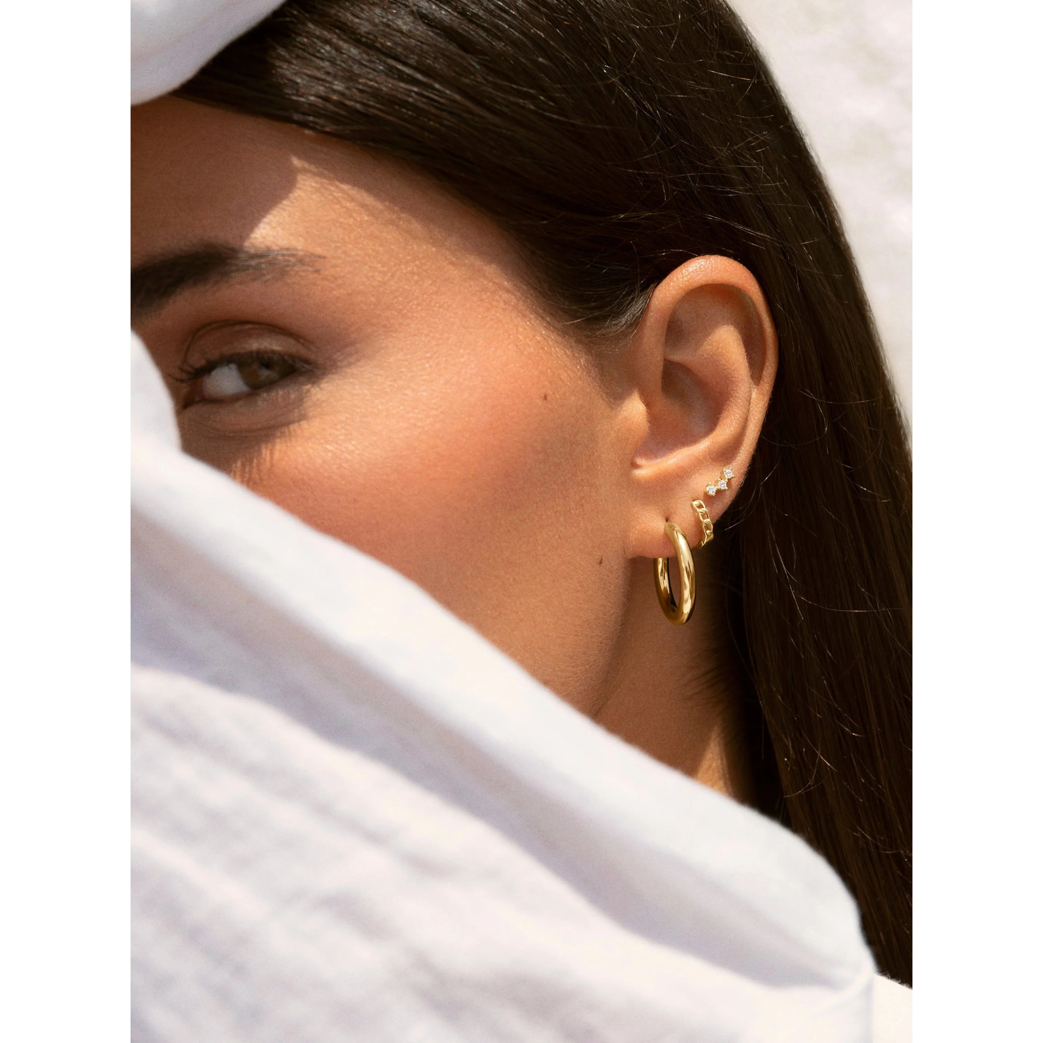 Pendiente Suelto Aro Chain S Plata Baño Oro