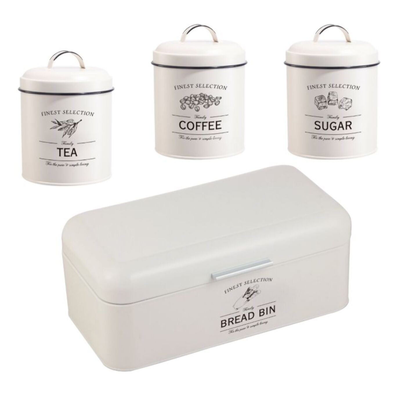 Ensemble boîte à pain et boîte à conserve vintage 4 pièces Crème Herzberg HG04418