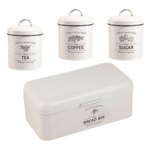 Ensemble boîte à pain et boîte à conserve vintage 4 pièces Crème Herzberg HG04418