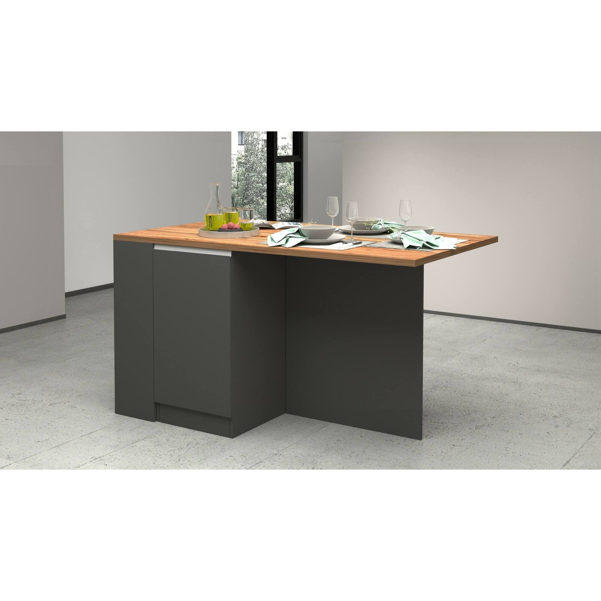 Isola da cucina Dcannaval, Tavolo ausiliario portaoggetti, Mobile da cucina a 2 ante, 100% Made in Italy, 160x90h90 cm, Antracite e Rovere