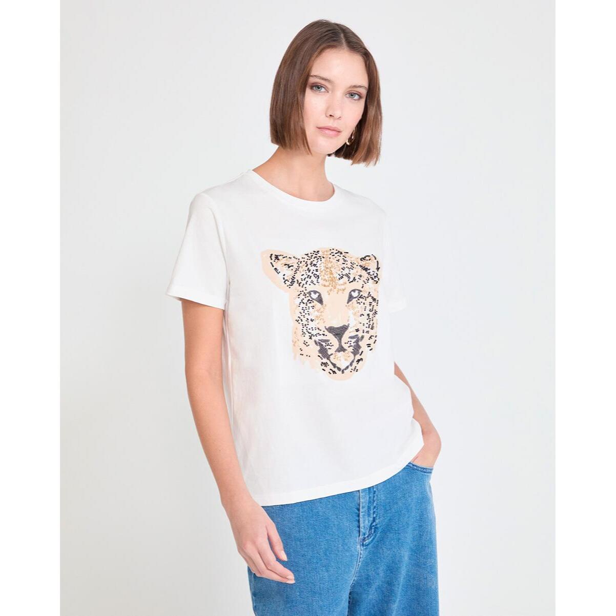 Maglietta con perline e motivo leopardato