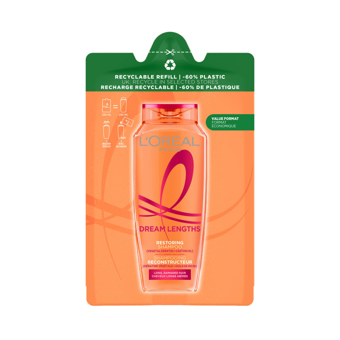 Lot de 6 - L’Oréal Paris Elseve Dream Long Eco-recharge Shampooing Reconstructeur 250ml