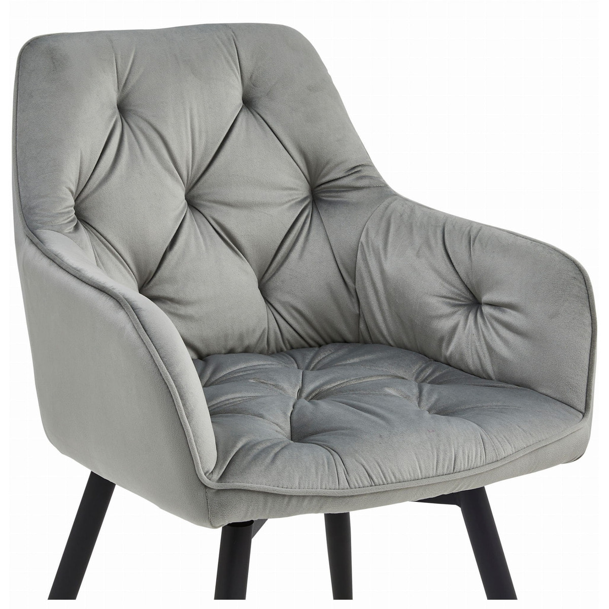 Sedia girevole Jork in velluto grigio argento con gambe nere