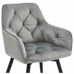 Sedia girevole Jork in velluto grigio argento con gambe nere