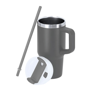 Tazza termica in acciaio inossidabile riciclato a doppia parete e capacità di 450 ml. Con coperchio a chiusura a pressione con foro per bere e coperchio scorrevole per cannuccia.