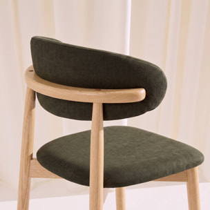 Tabouret de bar bois d'hévéa naturel et tissu chenille (lot de 2)  PAOLA