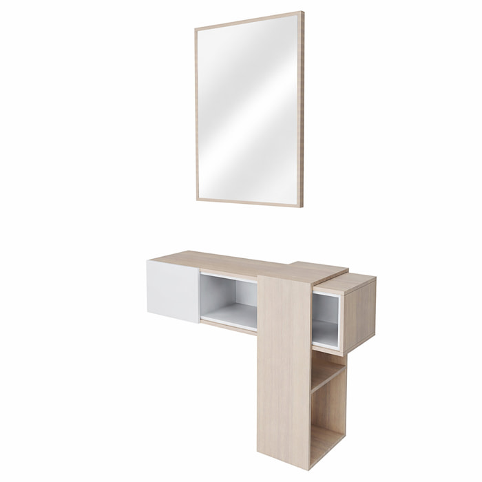 Mobile Danzica Mobiletto da Ingresso Mensola Sospesa con Specchio E Ripiani Scorrevole Arredo Arredamento Sala 100 x 31.5 x 75 cm Bianco e Rovere
