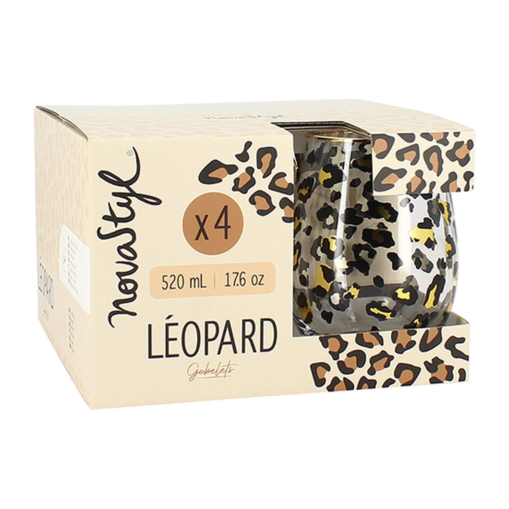 Lot de 4 gobelets en verre 52cl motif léopard LEOPARD