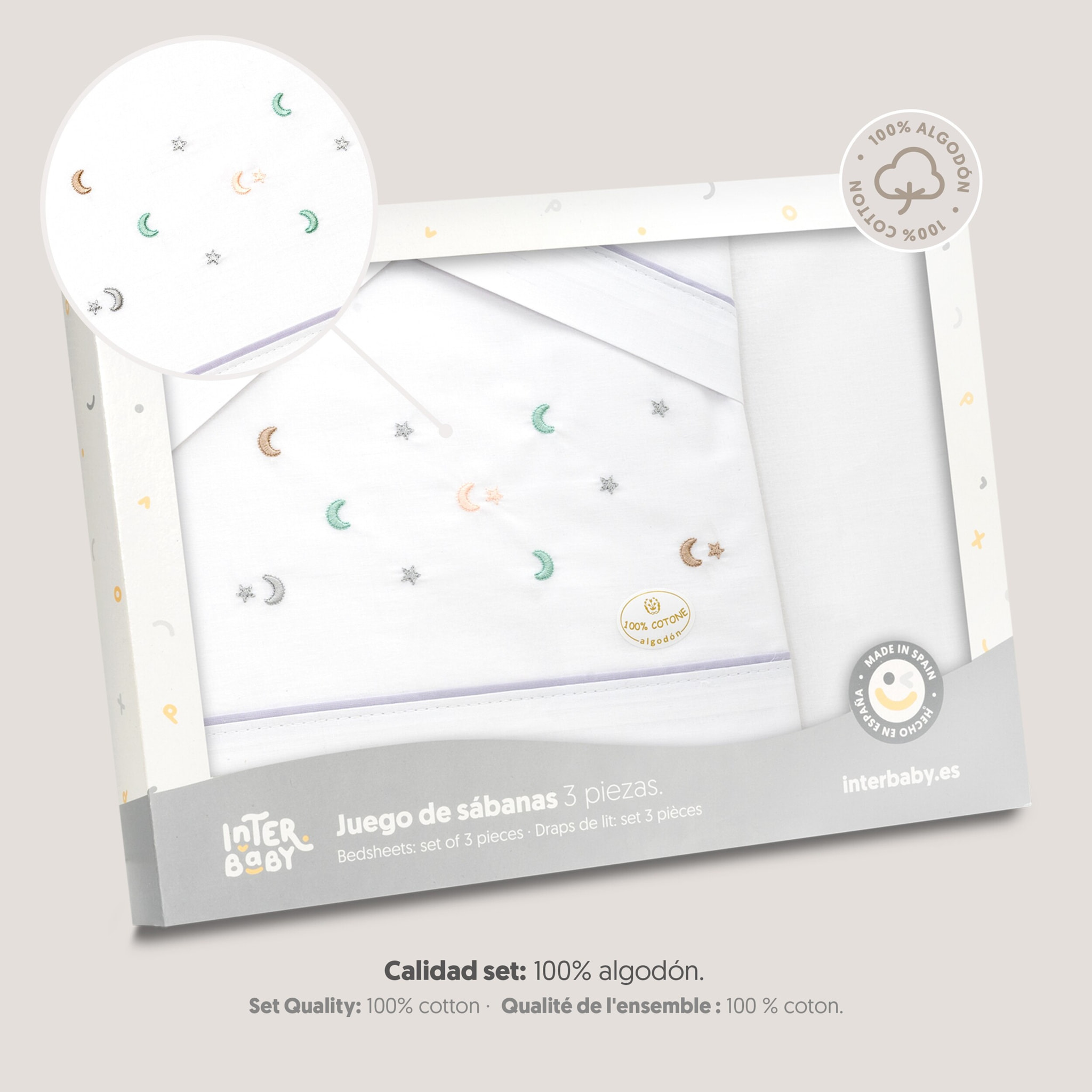 Triptico Minicuna Estrella Luna Multicolor Bco/Gris