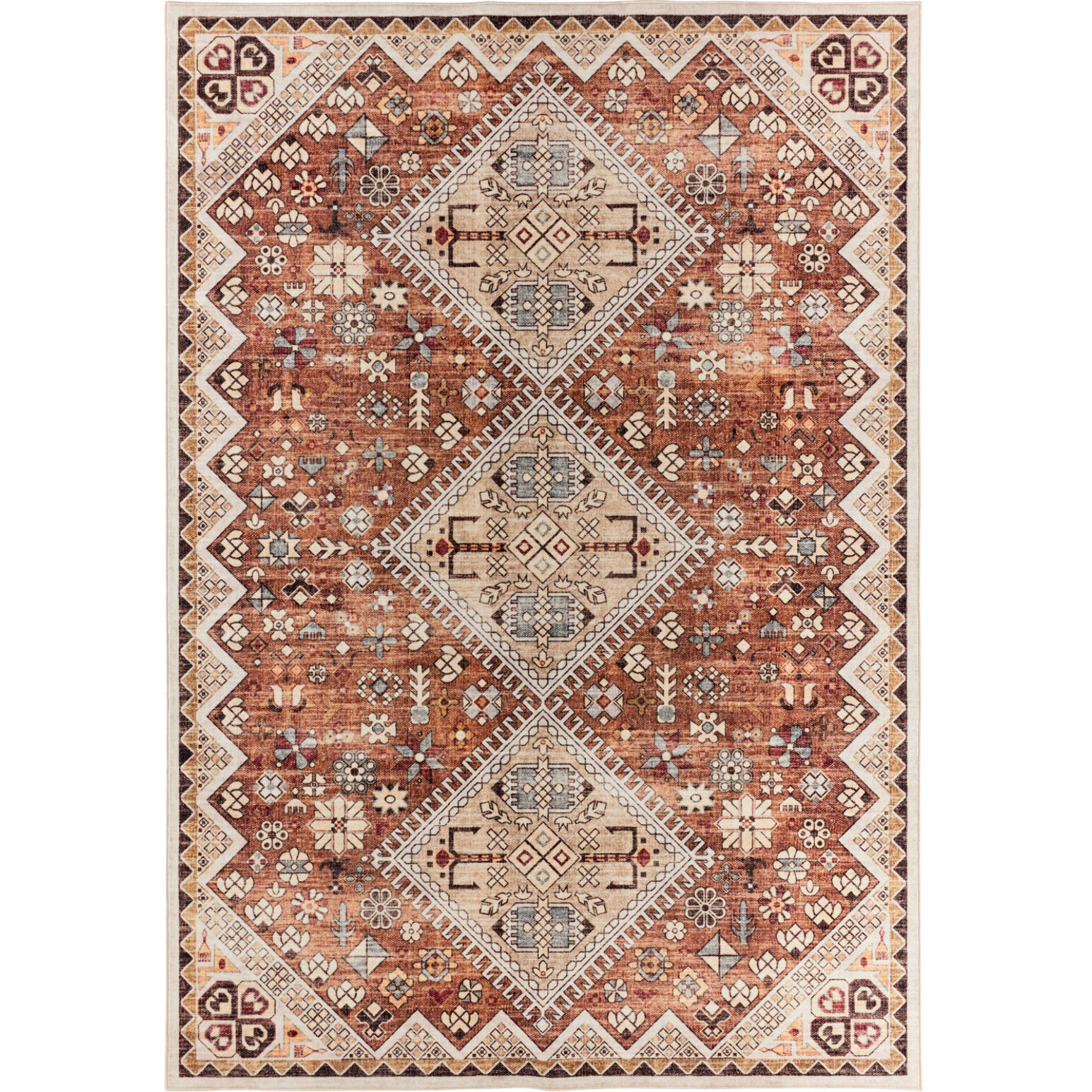 OTTOMAN - Tapis à poils courts doux à motif berbère beige
