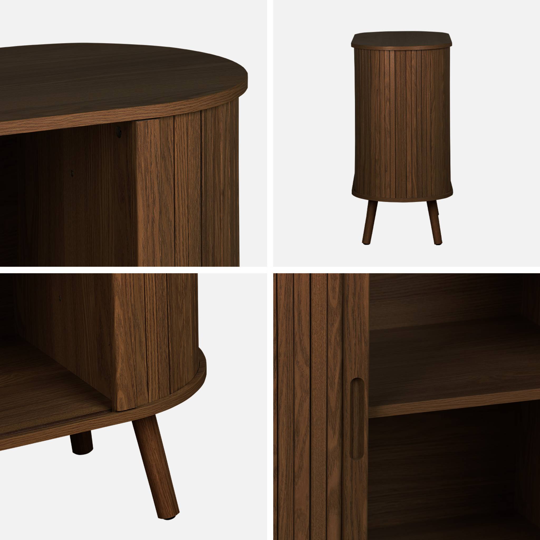 Buffet portes 2 coulissantes avec étagère. effet bois rainuré. buffet bas. L 80 x P 40 x H 80cm