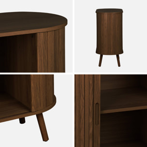 Buffet portes 2 coulissantes avec étagère. effet bois rainuré. buffet bas. L 80 x P 40 x H 80cm