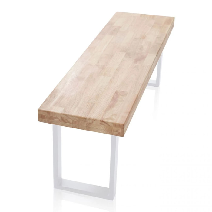 Banco de madera con patas metálicas en blanco y roble salvaje 120x34 cm Loft Roble salvaje - Blanco