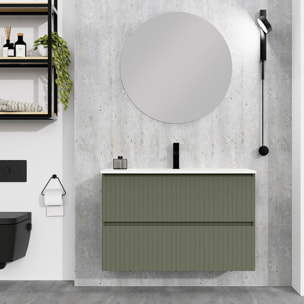 Conjunto de Baño Miya | Mueble de Baño Suspendido | 100 cm Verde Musgo| Dos Cajones | Lavabo Encastrado | No incluye Espejo | Alday