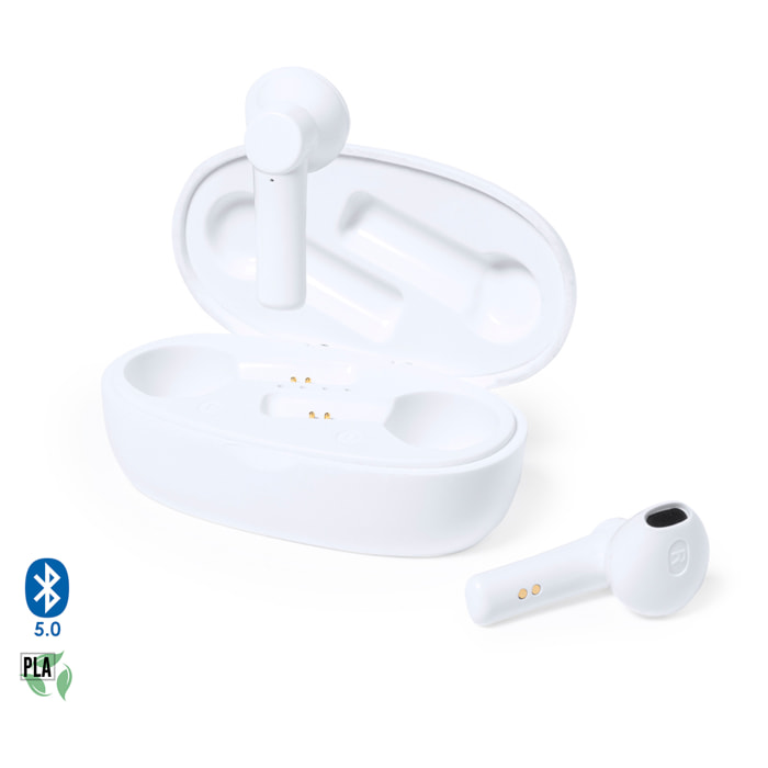 Cuffie TWS Kermit, Bluetooth 5.0, con base di ricarica da 250mAh. Materiali in fibra naturale sostenibili.